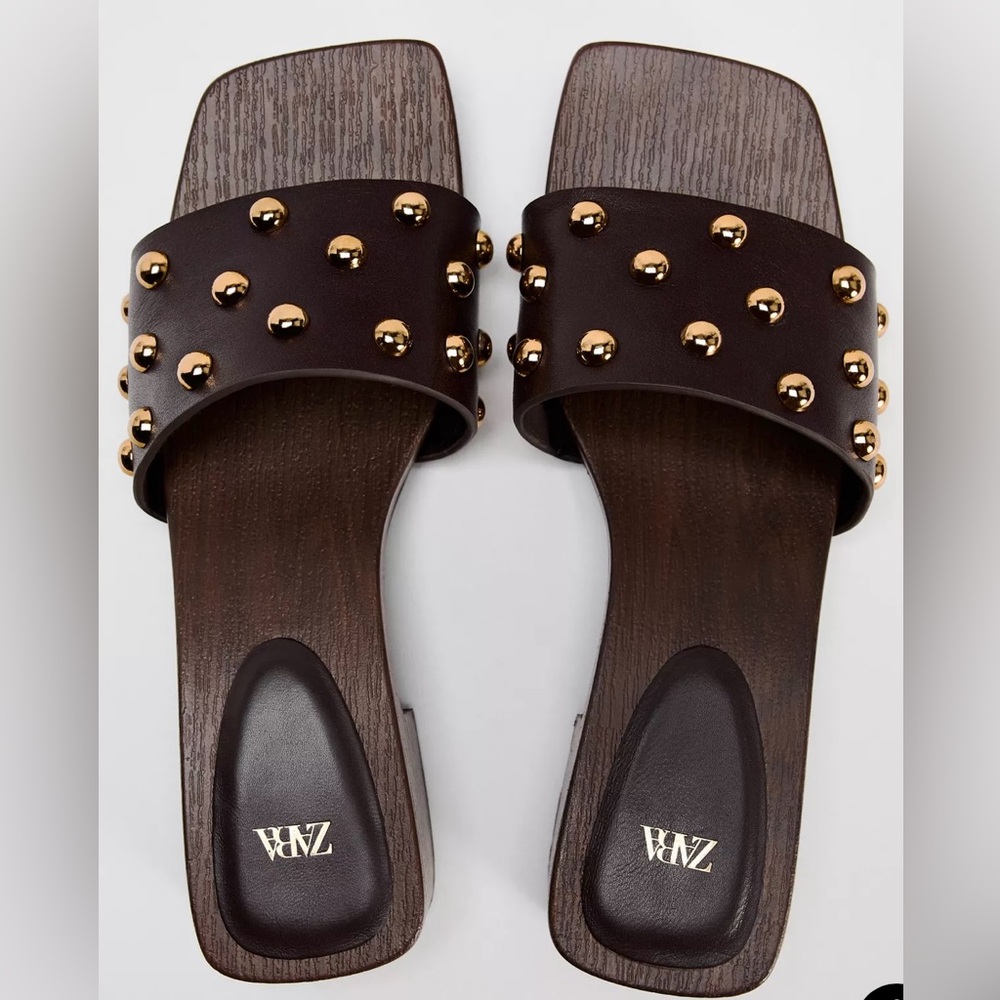 Zara, STUDDED LEATHER HEELED SANDALS, Women’s Size 11